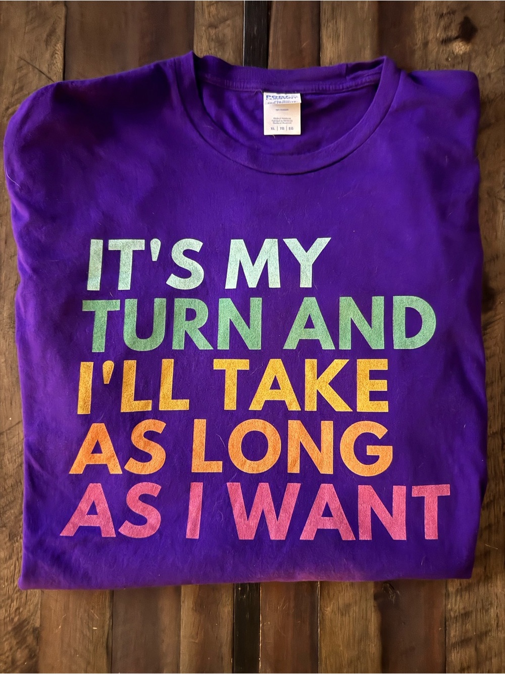 Port and Company Purple Short Sleeve Tee with Multicolor Text